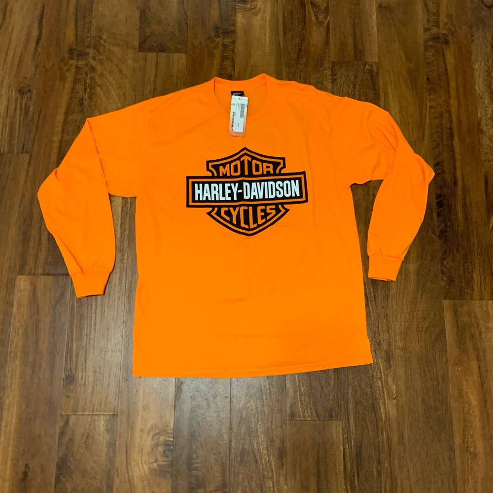 NWT Harley Davidson long sleeve Neon Orange St. Louis Gateway tee New